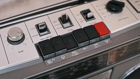 Retro Tape Deck: Rewind Button Press Stock Footage 301681097