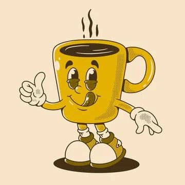 Retro tea or coffee mug character with thumbs up pose Stock Illustration
