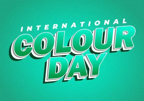 Retro teal poster with bold 3d text international colour day on dotted back.. Stock Illustration