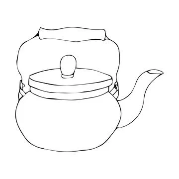 Retro teapot in doodle style. Vector illustration on white background. Stock Illustration