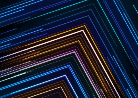 Retro tech abstract colorful background with neon laser arrows 스톡 일러스트