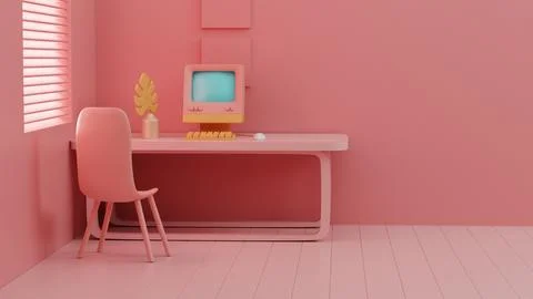 Retro Tech Charm: Vintage Computer Setup in Pastel Decor 스톡 일러스트
