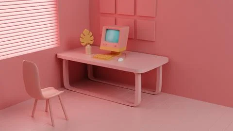 Retro Tech Charm: Vintage Computer Setup in Pastel Decor 스톡 일러스트