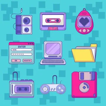 Retro tech gadgets Stock Illustration