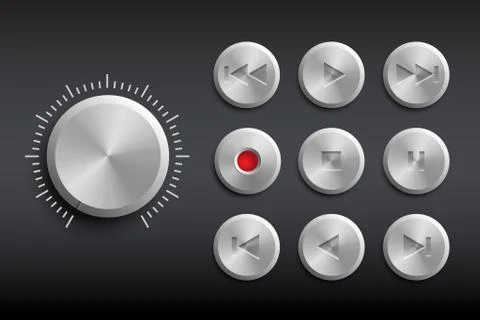 Retro technic buttons. Vector set of metal buttons. Vintage design elements. Stock Illustration
