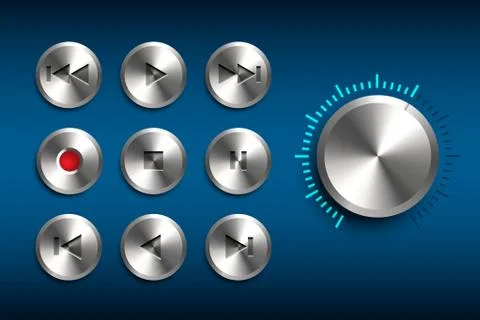 Retro technic interface. Vector set of metal buttons isolated on blue background Illustrazione stock