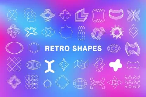 Retro techno abstract geometric shapes collection Illustrazione stock
