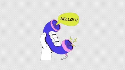 Retro telephone handset with hello speech bubble neubrutalism onboarding ui Stock Footage 334872253