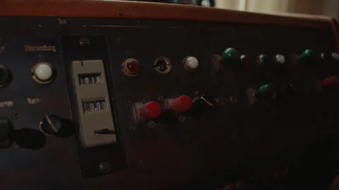 Retro telephone switchboard with buttons lights and controls from historic time Stock Footage 340490393