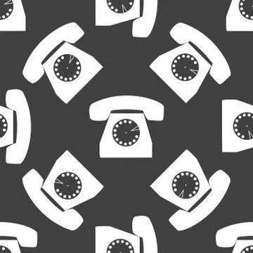Retro telephone web icon. flat design. Seamless gray pattern. 스톡 일러스트