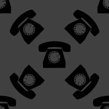 Retro telephone web icon. flat design. Seamless gray pattern. Stock Illustration