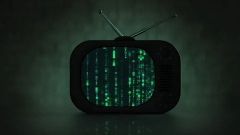 Retro Television Displaying Digital Code Stream 3D Render Loop Animation Vidéo 344094313