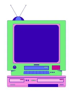 Retro television with DVD player 2D cartoon object 库存插图