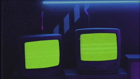 Retro Television Green Screen Static Noise Neon Lights Old VHS Effect Zoom In Stock-Footage 273971229