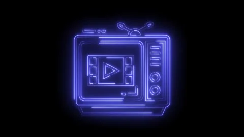 Retro television neon effect animation old tv glowing display on black 스톡 동영상 322990132