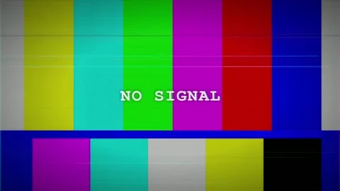 Retro Television Test Pattern with No Signal Text and Digital Glitch Distortion Stock Footage 345754298