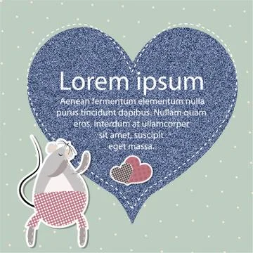 Retro template frame with grey mouse and heart Stock Illustration