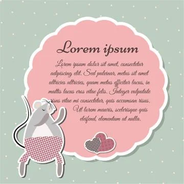 Retro template frame with grey mouse and heart Stock Illustration