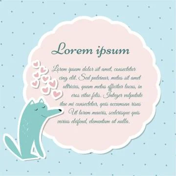 Retro template frame with wolf, vector illustration Illustrazione stock