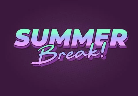 Retro text reading summer break! in gradient teal to purple with comic half.. Stock Illustration