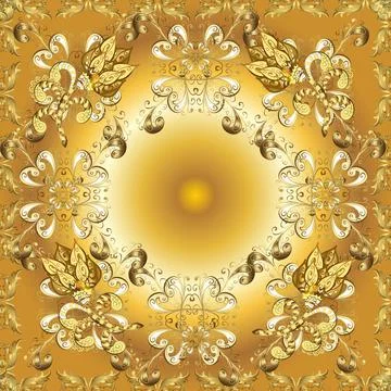 Retro textile collection. Elements with yellow, brown and beige colors. Vector i Stock Illustration