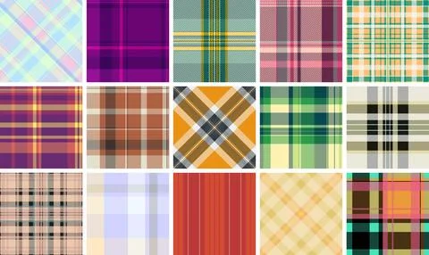 Retro textile inspired plaid patterns with seamless repeats. Vector format pe Stockillustratie