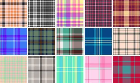Retro textile inspired plaid patterns with seamless repeats. Vector format .. Stock Illustration