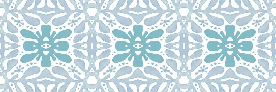 Retro tile pattern. Seamless azulejo design. Watercolor portuguese ornament. Stock Illustration