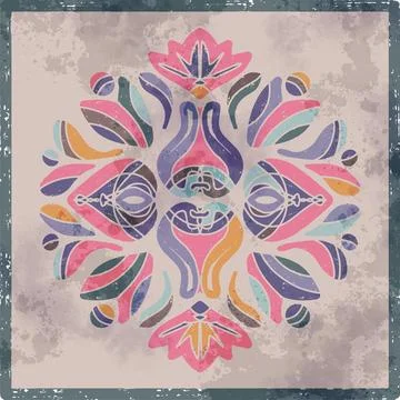 Retro tiles Scandinavian style, rustic motif, stylized floral folk art. Color Stock Illustration