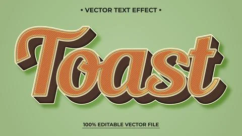 Retro Toast Text Effect with Shadow on Green Background, Editable Vector File Stock Illustration