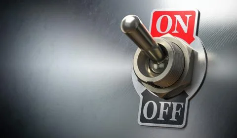 Retro toggle switch ON OFF on metal background. Illustrazione stock