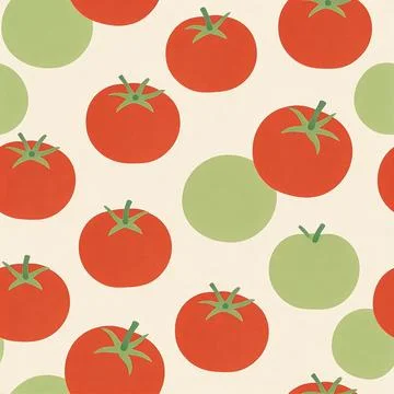 Retro Tomato Seamless Pattern: Minimalist Mid-Century Modern Illustration Stock Illustration