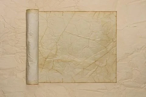 Retro torn aged paper. Scrolls, crumpled paper. Ancient monuments. Stock Photos