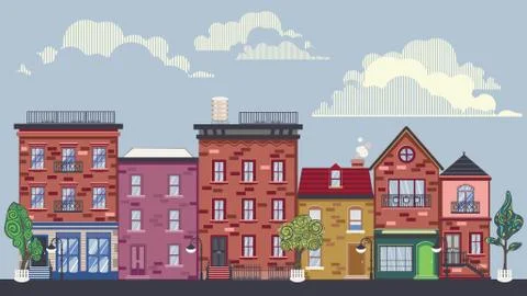 Retro town facades Stock Illustration