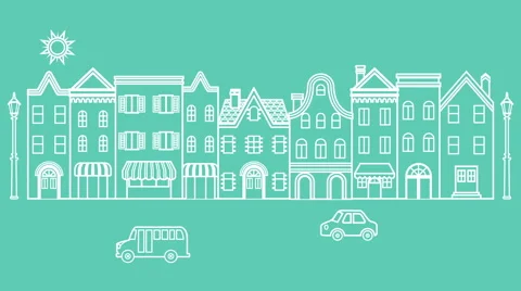 Retro townscape animation Stock Footage 52496481