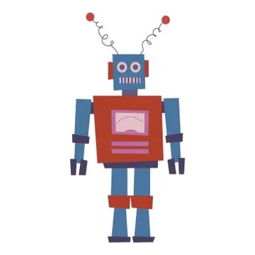 Retro Toy Robot Vector isolated vintage illustration trendy flat cartoon style Illustrazione stock