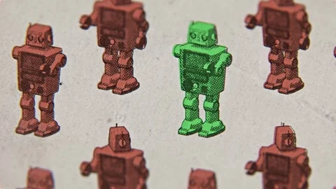 Retro toy robots, silkscreen print seamless loop Stock Footage 288468878