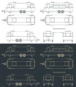 Retro trailer blueprints Stock Illustration