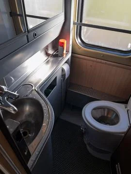 Retro Train Bathroom in Russian Train to Saint Petersburg Stock Photos