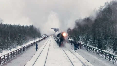 Retro train Ruskeala express approaches the platform in the mountain park of Stock-Footage 171894328