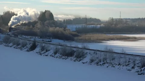 Retro train "Ruskealsky Express" on the dam. Republic of Karelia Video stock 305244680