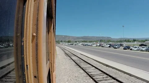 Retro train starts moving Stock Footage 141377493