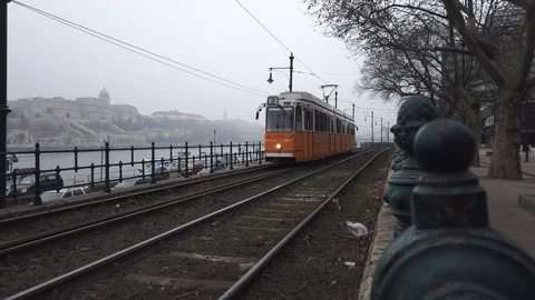 Retro tram in Budapest Stock Footage 124705774