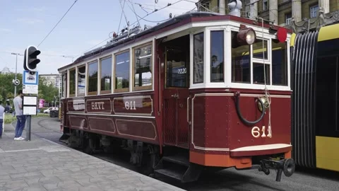 Retro Tram in Budapest Stock Footage 197324789