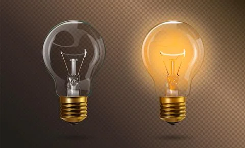 Retro transparent electric edison light bulb with a gold base in switched on and 스톡 일러스트