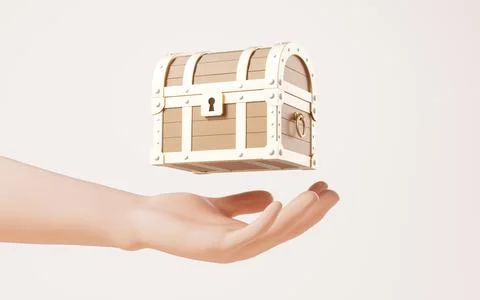 Retro treasure box in a hand, 3d rendering. Stock Illustration