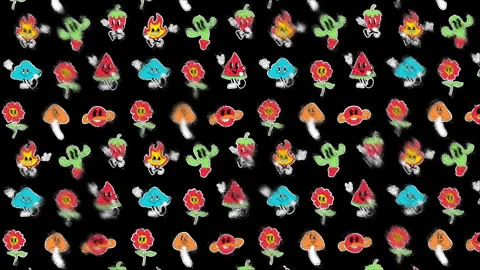 Retro trendy stickers with funny comic characters and gloved hands. Stock Footage 297890865