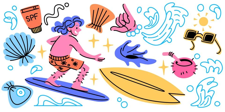 Retro tropical sticker pack 库存插图