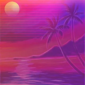Retro Tropical Sunset Synthwave Stock Illustration
