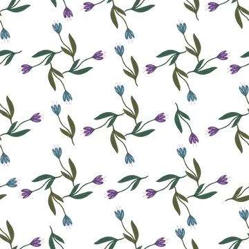 Retro tulip flower seamless pattern isolated on white background. Stock Illustration